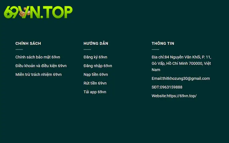 Liên hệ qua email được đăng tải công khai trên website 69vn